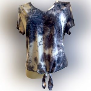 Women’s Reflex 90DEGREE Tie-Dye SS V-Neck T-Shirt with Tie Front, Size XL